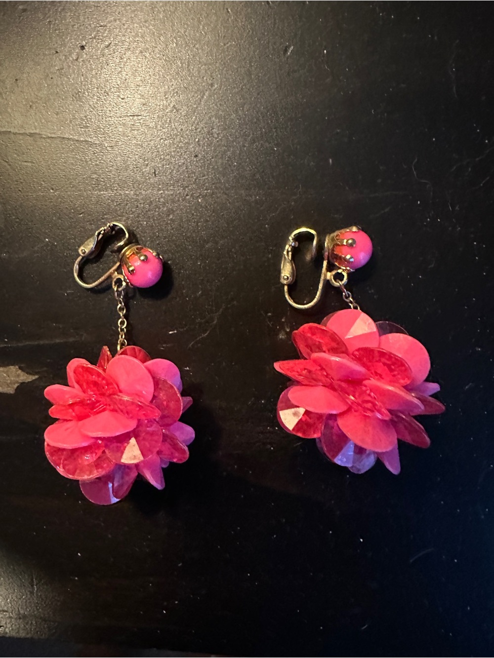 Vintage Pink Floral Drop Clip-On Earrings